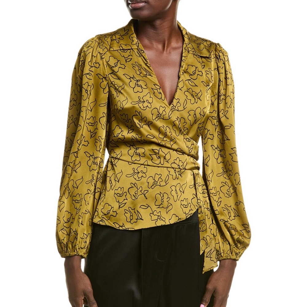 ASTR the Label Side Drape Wrap Top in Olive Floral Sketch